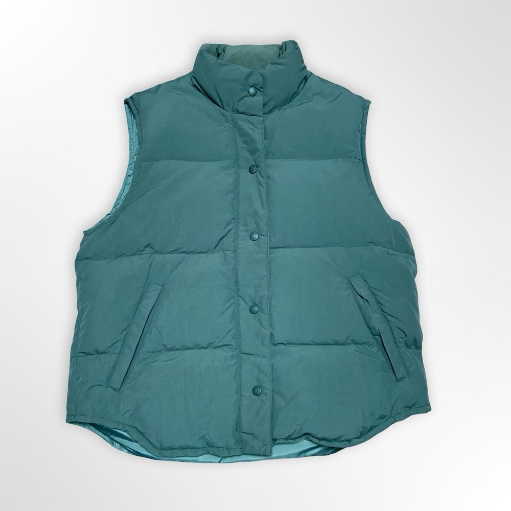 Vintage Eddie Bauer Goose Down Puffer Vest Women's Medium Zip Nylon Green